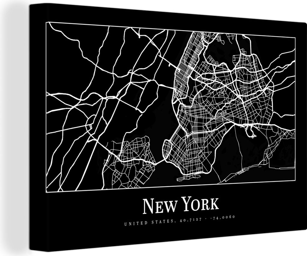 OneMillionCanvasses - Leinwandbilder - 140x90 cm, Karte - New York - Stadtplan - Karte, Wandbilder Kunstdruck Wanddekoration - Foto auf Leinwand ...