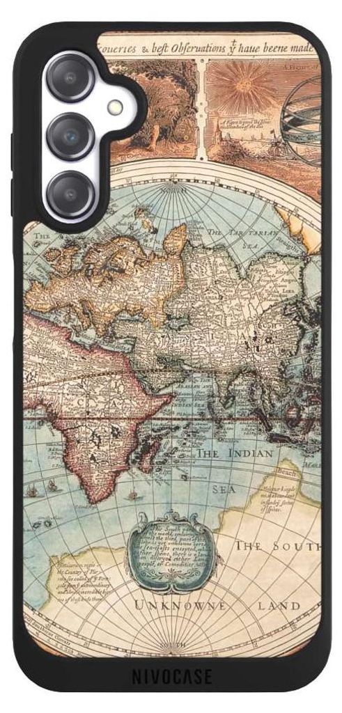 NIVOCASE Handyhülle für Samsung Galaxy A14 5G Hülle NIVOpure Case Schwarz Landkarte Vintage Weltkarte