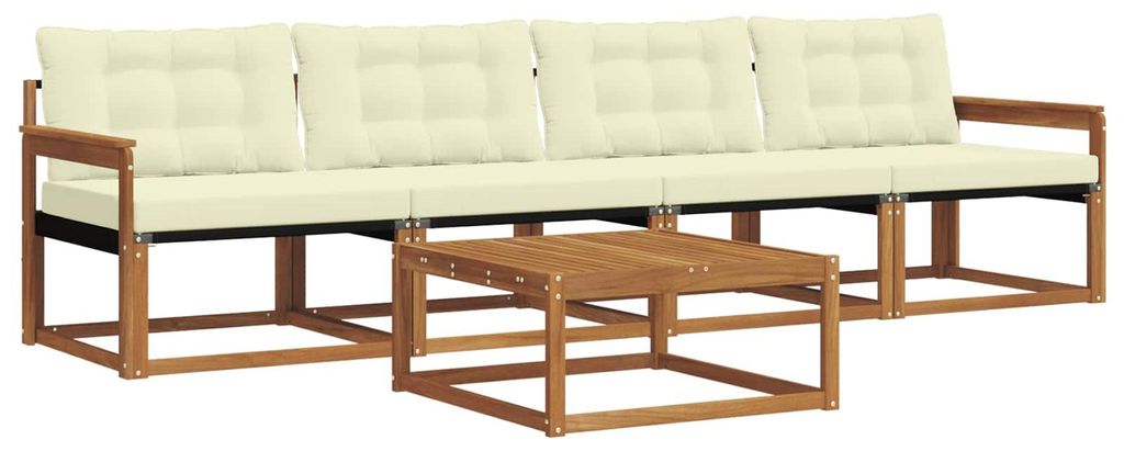 vidaXL Outdoor-Sofagarnitur mit Kissen 5 pcs Natur und Creme