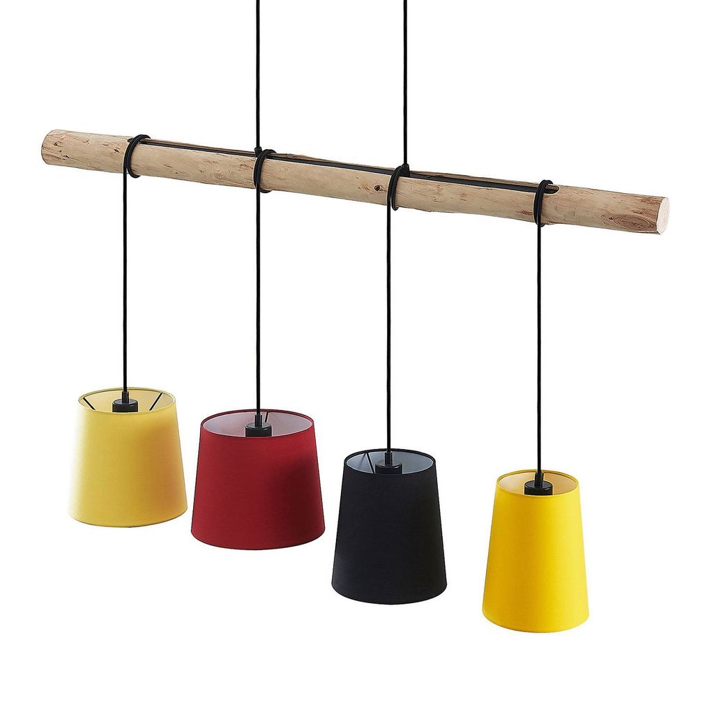 Lindby Hängeleuchte Hinai, schwarz/rot/gelb, Textil, 116cm