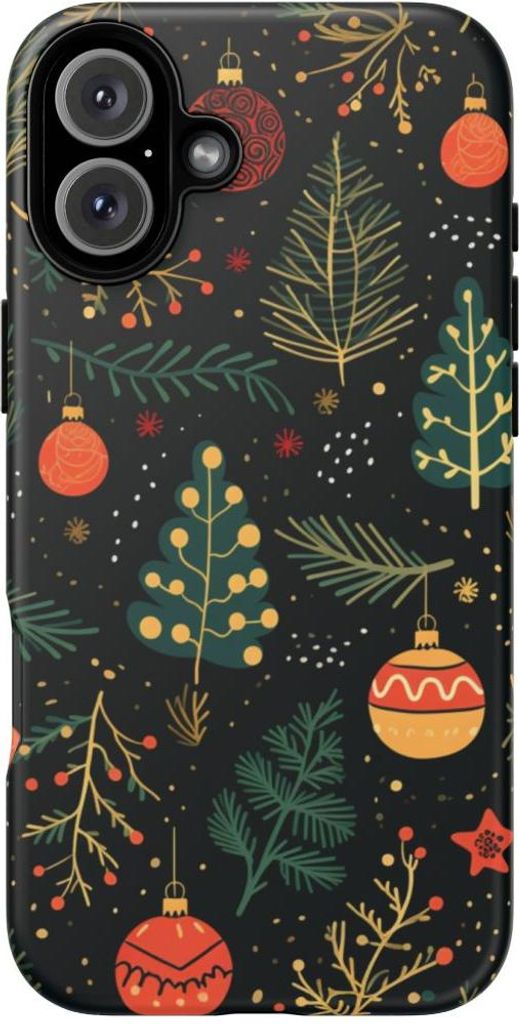 Festliches Weihnachtsmuster mit Tannenzweigen und Christbaumschmuck – Hülle Kompatibel mit iPhone 16 Plus