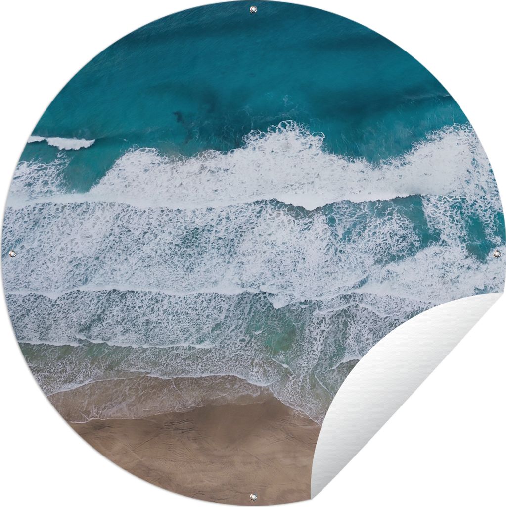 MuchoWow Gartenposter Outdoor-Poster Rund Strand - Meer - Wasser - Blau Ø 90 cm Gartendeko Rundes Poster draußen