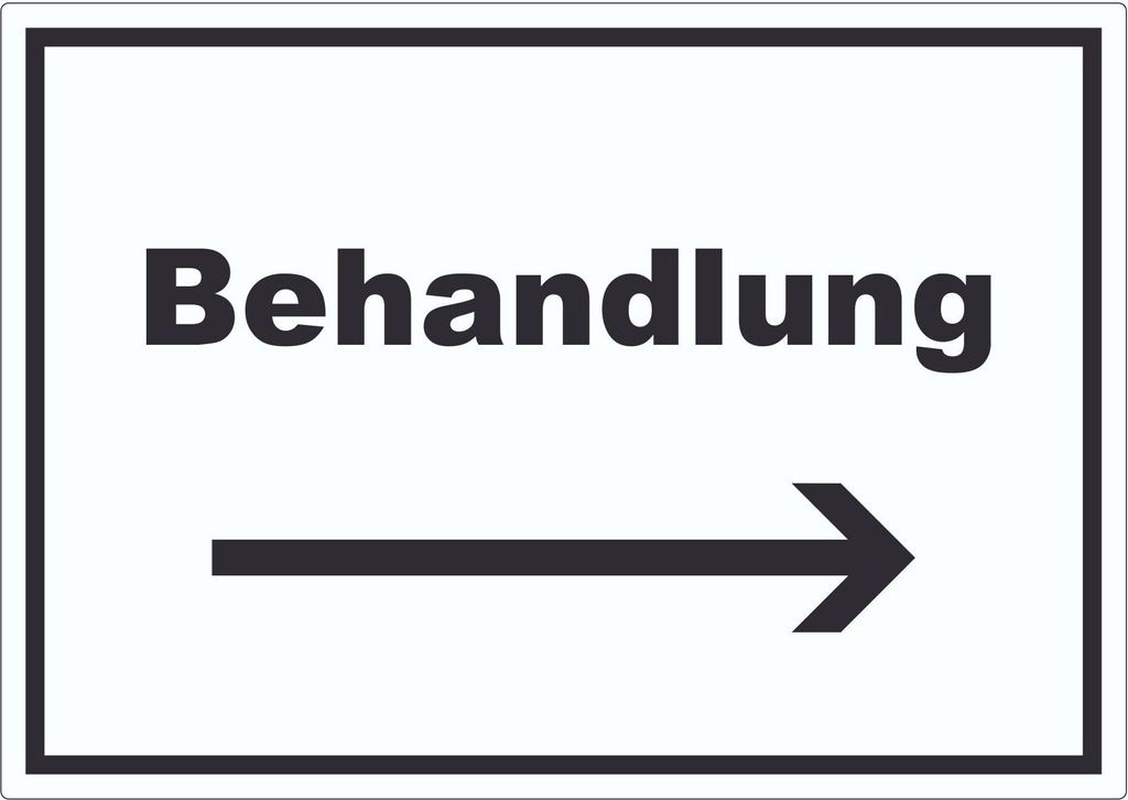 Behandlung Aufkleber mit Text und Richtungspfeil rechts Behandlungsraum waagerecht A9 (37x52mm)