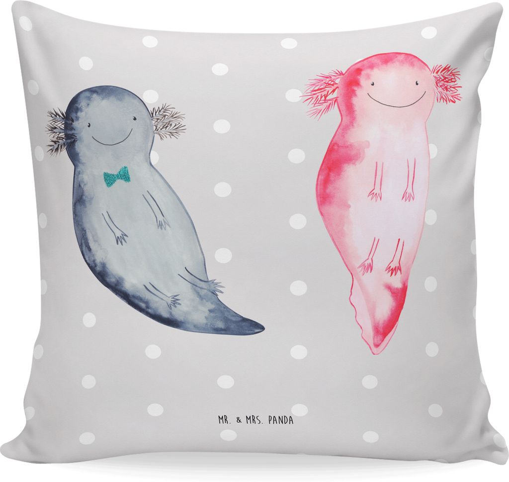 Mr. & Mrs. Panda Kuschelkissen Axolotl Freundin - Grau Pastell - Geschenk, kissen für sofa, Liebe, 40x40, Sofakissen, Lurch, Dekokissen, Valentins...