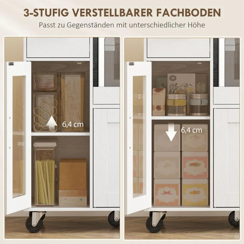 Desserte de cuisine blanche Fortuna Lai, commode mobile multi-rangements - 4