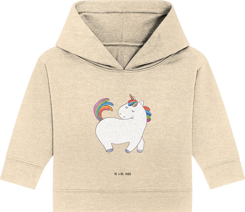 Mr. & Mrs. Panda Organic Baby Hoodie Einhorn Stolzieren 12. - 18. Monat - Natural Raw - Geschenk, Unicorn, Kapuzensweatshirt, Kapuzenshirt, Pferd, ...