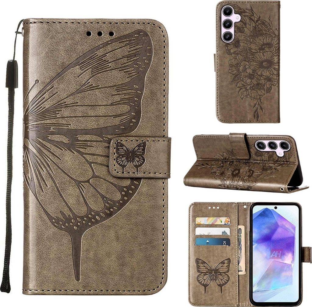Mobigear Butterfly Samsung Galaxy A55 Hülle Klapphülle Geldbörse - Grau