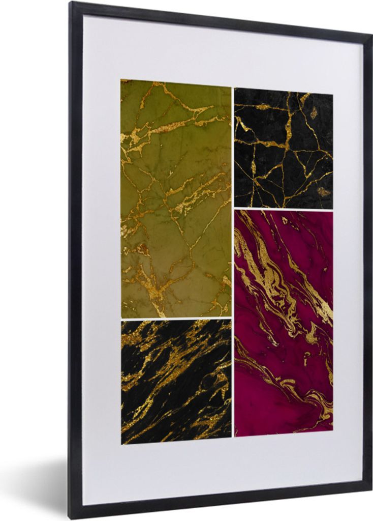 MuchoWow Gerahmtes Poster Marmor - Gold - Luxus 40x60 cm - Poster mit Schwarzem Bilderrahmen Wandposter Rahmen Foto Bilder - Poster in Rahmen