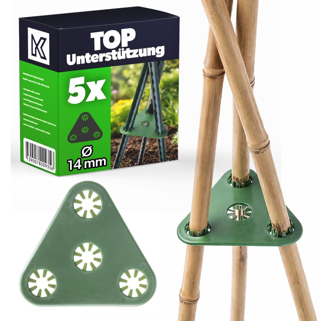 KADAX Dreieckiger Verbinder für Pflanzstäbe, 5er Set, Stabverbinder mit 4 Öffnungen (Ø 14 mm) zum Aufbau einer stabilen Rankhilfe für Tomaten,...