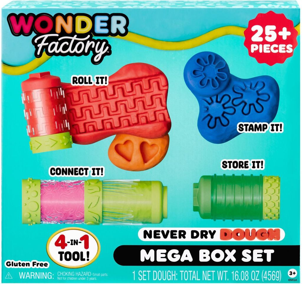 MGA Entertainment Wonder Factory Never Dry Dough Mega Box Set, Knetmasse, Mehrfarbig, Kind, 25 Stück(e), Junge/Mädchen, 3 Jahr(e)