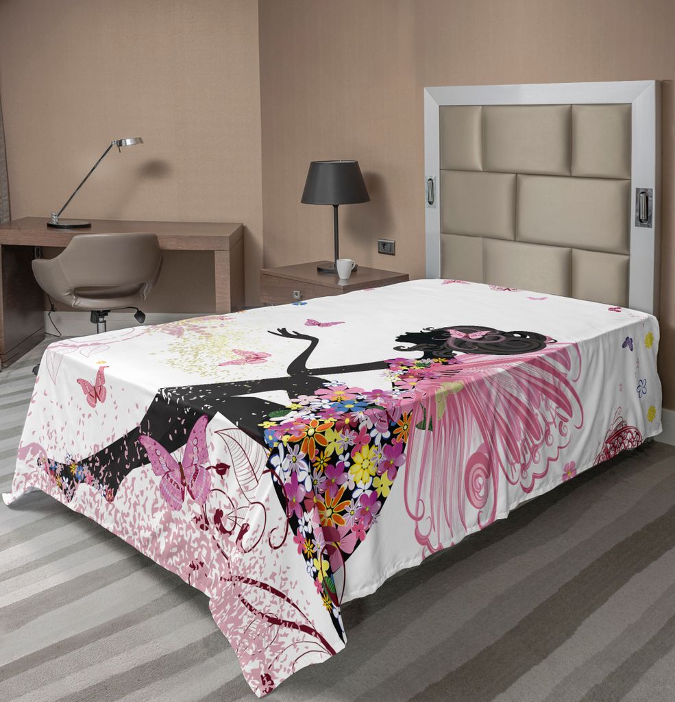 ABAKUHAUS Fantasie Bettlaken, Märchenhaft Mädchen Flügel Blumenkleid Zauberhaft Fantasie Schmetterling Blatt, weiches bequemes oberes Bettlaken ...