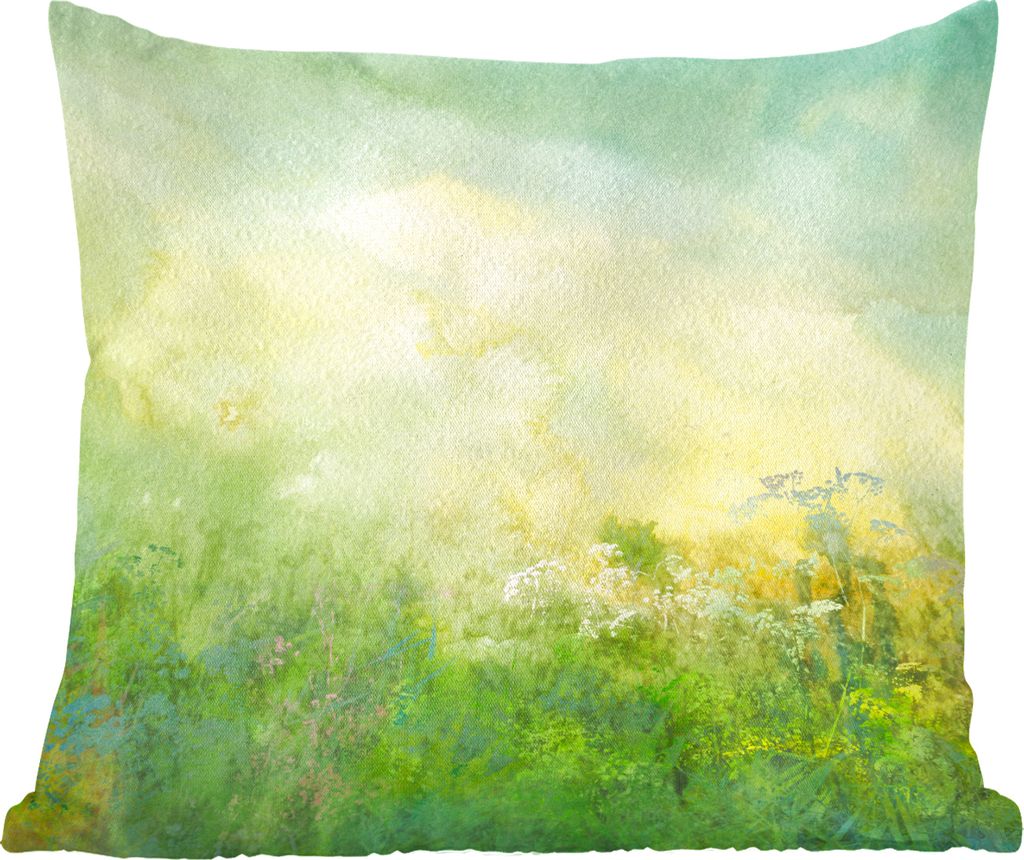 MuchoWow Zierkissen Sofakissen Wohnzimmer Dekokissen 40x40 cm Gras - Sommer - Ölfarbe - Foto Kissen - Schlafzimmer Dekoration