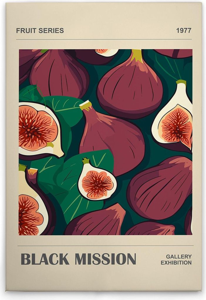 TADESSI Leinwandbild Blechschild Retro Look Feigen - Wandbild 40 x 60 cm - Kunstdruck auf Leinwand in Beige Violett - M1-No.51764