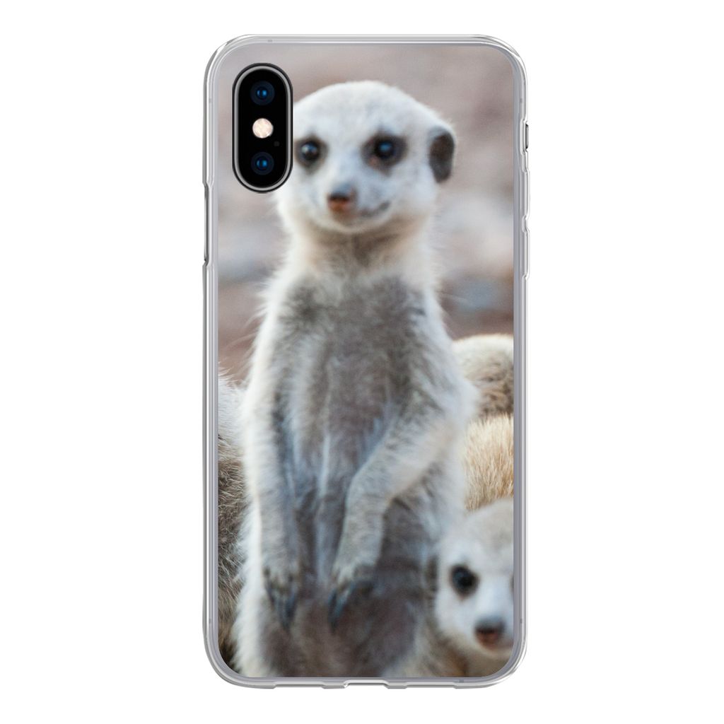 MuchoWow Handyhülle Schutzhülle Hülle für iPhone X Neugierige Erdmännchen Silikon Softcase Handy Hülle - Handyhülle