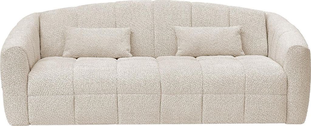 Sofa 4-Sitzer mit Schlaffunktion - Bouclé-Stoff - Cremefarben - Liegefläche 160 cm + Matratze 13 cm mit Memory-Schaum - RETUNA