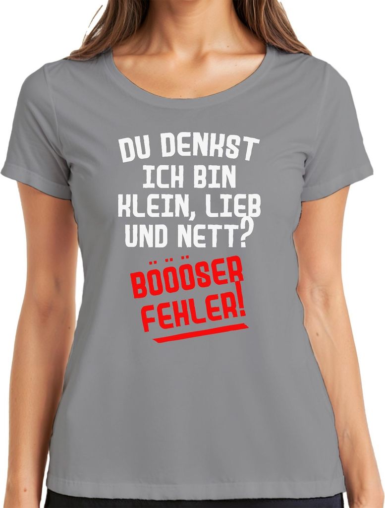 Klein lieb nett böser Fehler frecher sarkastischer Humor Spruch Damen T-Shirt, Grau, XXL