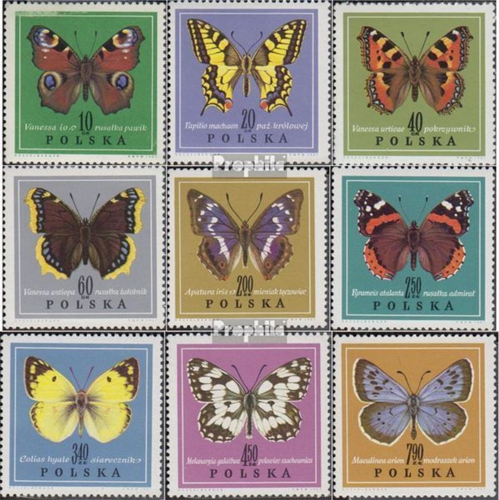 Briefmarken Polen 1967 Mi 1797-1805 (kompl.Ausgabe) gestempelt Schmetterlinge
