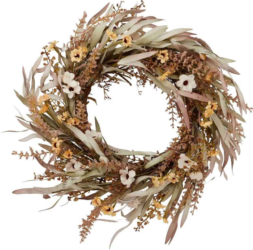 Couronne Florale Durable Amélie HI4962 : Décoration Sans Entretien Crème