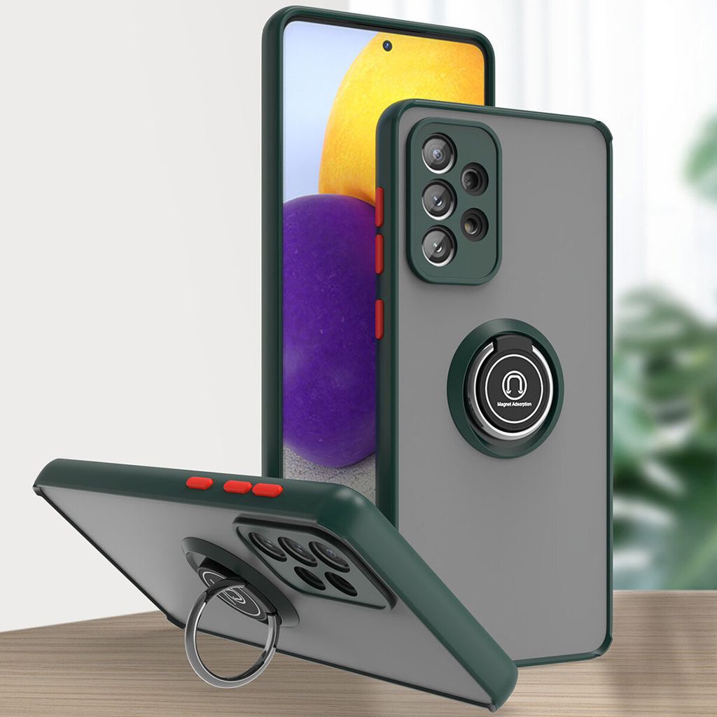 Samsung A73 5G Hülle, Ring Halter Ständer Matte Transluzent TPU Rahmen Stoßfest Schutzhülle für Samsung Galaxy A73 5G dunkelgrün