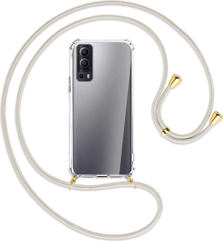 Handykette Backcover-Schutzhülle mit Band (Metall goldfarben) für vivo Y52 5G / Y72 5G / vivo iQOO Z3 - broken white