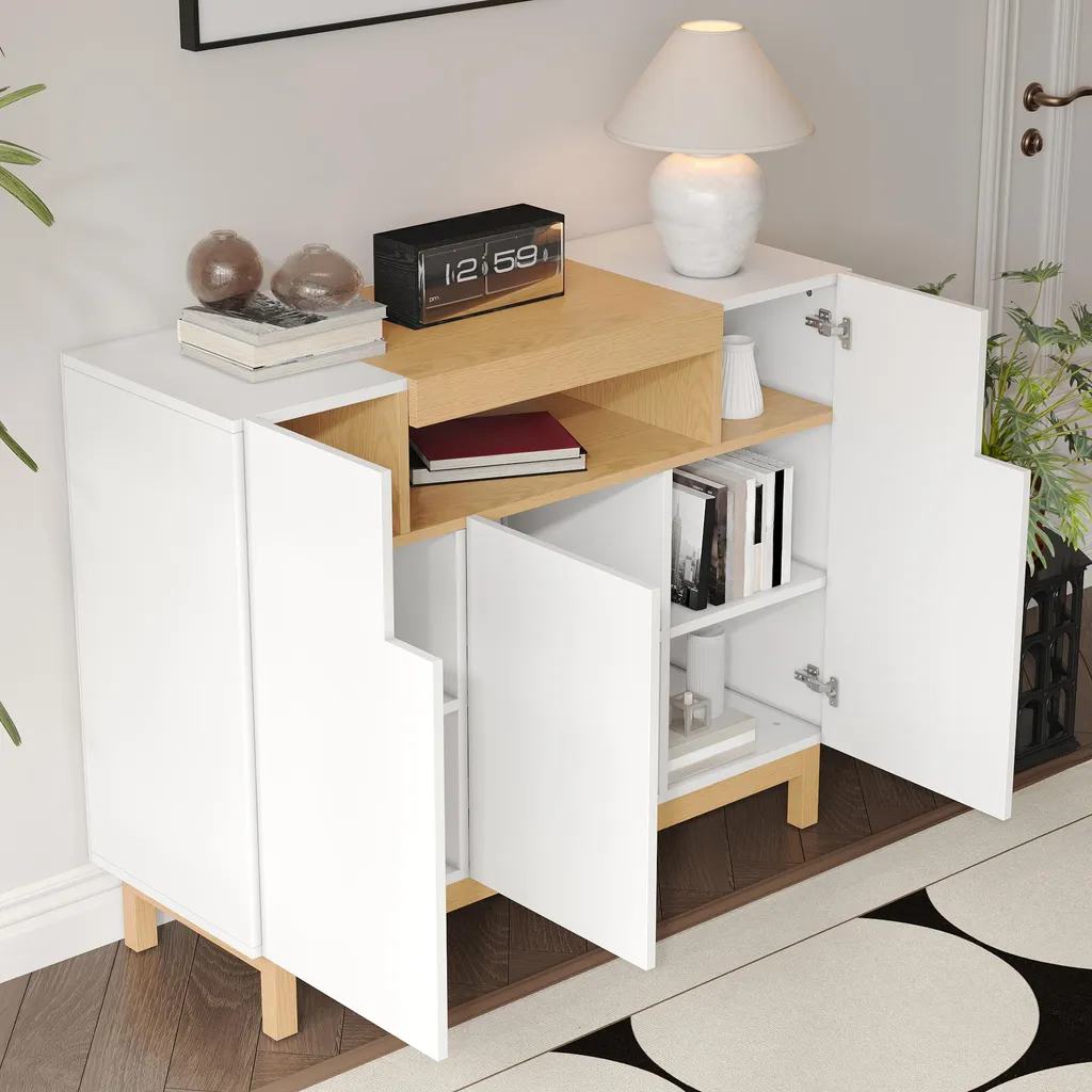 Commode de rangement multifonctionnelle blanche avec étagère ouverte - 8