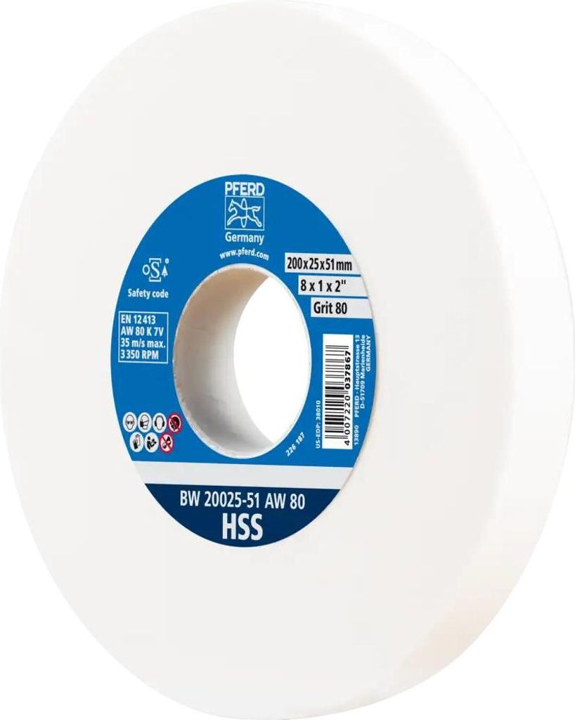 PFERD TOOLS Schleifbockscheibe Ø 200x25 mm Bohrung-Ø 51 mm A80 zum Schärfen von HSS-Bohrern