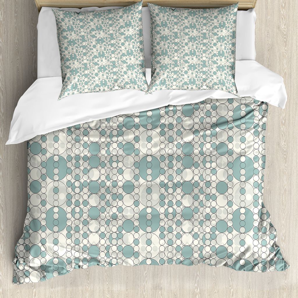 ABAKUHAUS Retro Bettbezug, Weicher Abstrakte Kreise, Milbensicher Allergiker geeignet mit Kissenbezügen, 200 cm x 200 cm - 80 x 80 cm, Almond Gree...