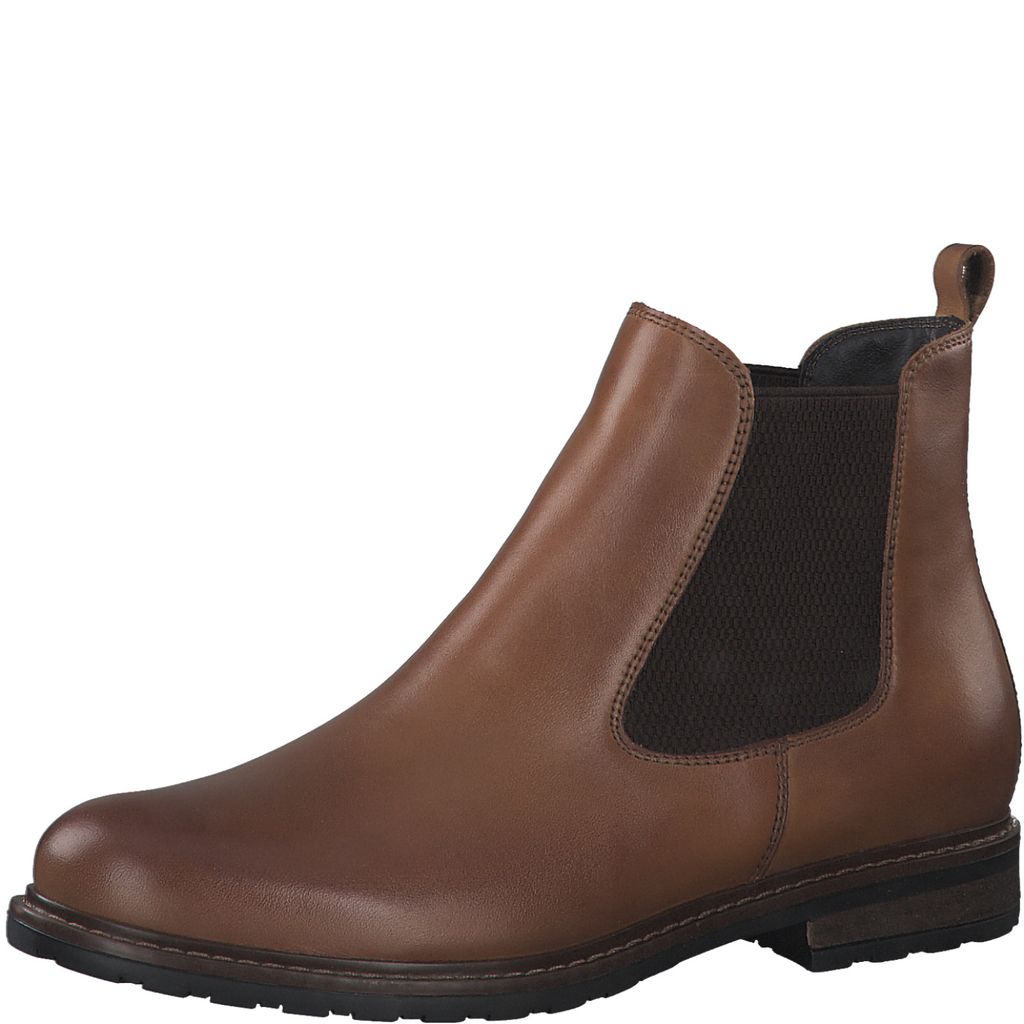 Tamaris Damen Stiefelette Chelsea Boot Leder Stretcheinsätze 1-25056-29, Größe:39 EU, Farbe:Braun