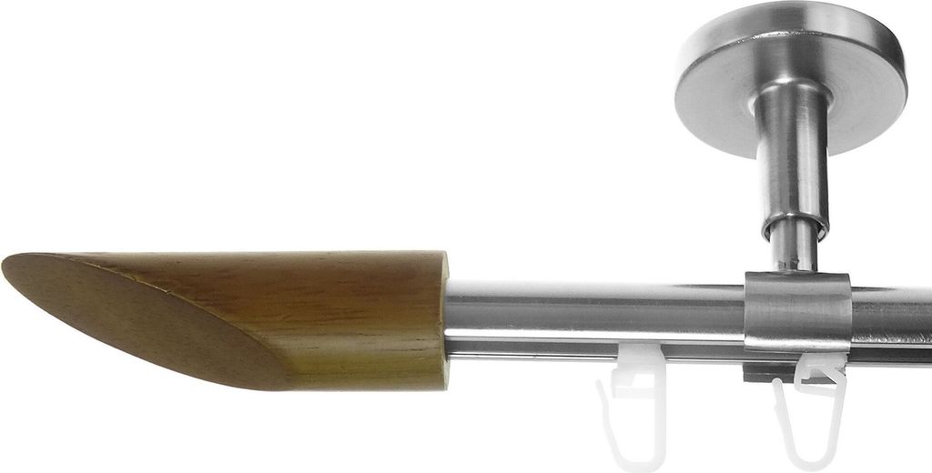 BASIT Innenlauf Gardinenstange Edelstahl Look 16mm Deckenträger 1-läufig modern Holz Schräge D70 E53