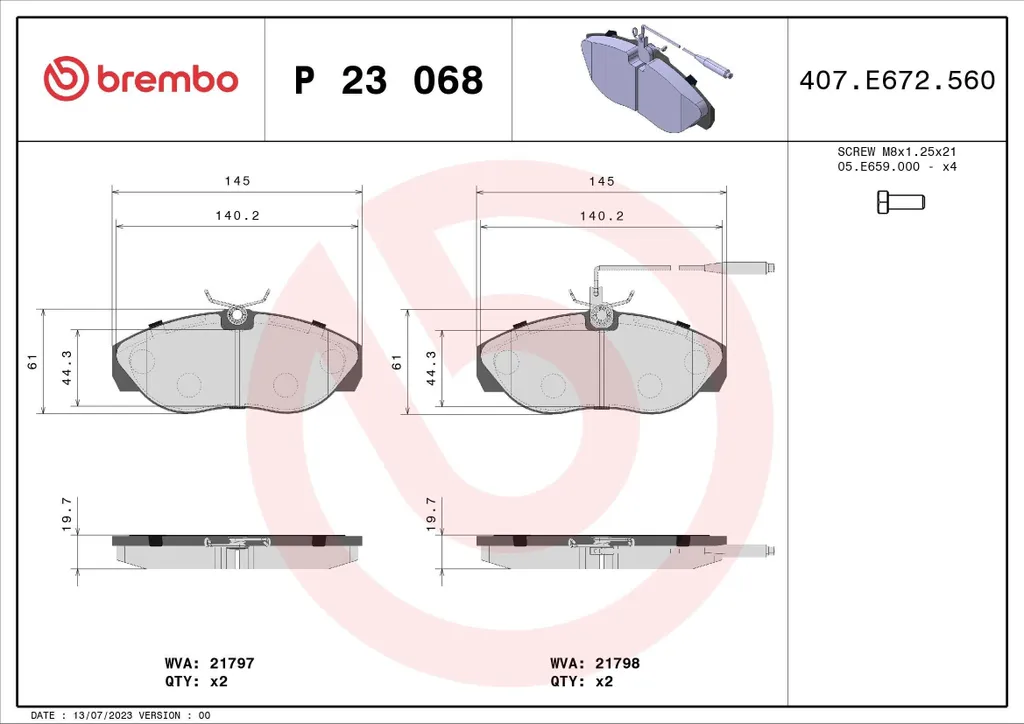 Plaquettes Brembo P 23 068 Haut de Gamme pour Boxer OE 1611458080