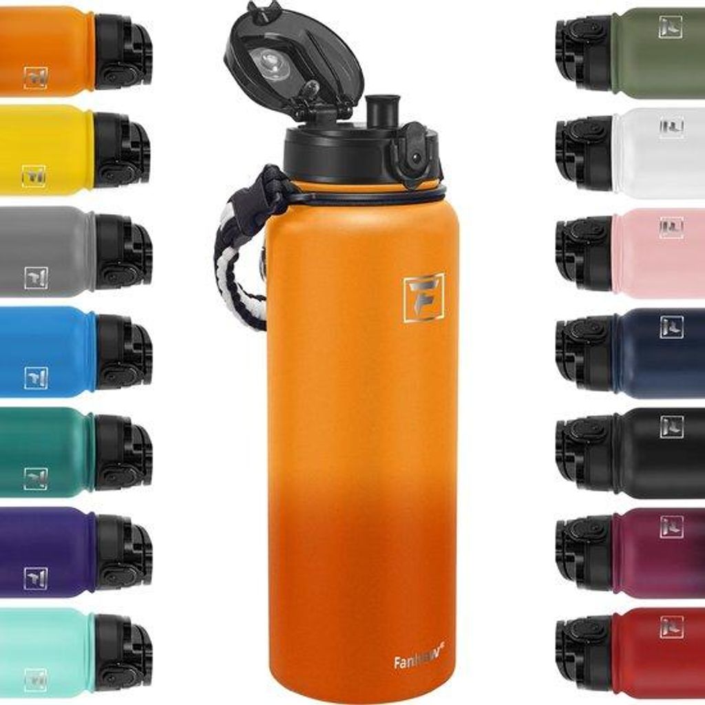 1,2L Wasserflasche aus Edelstahl mit 1-Spout-Deckel - für draußen, Frauen und Männer | Wasser- und schweißfest mit staubabweisendem Deckel (gel...