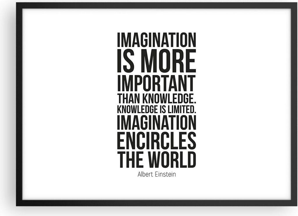 Gerahmtes Poster - Schwarzer Rahmen - Einstein Maxim Imagination - 70x50 cm - Wand Bild - Wanddeko - Wandbilder - Wandposter - Bilderrahmen - Bilde...