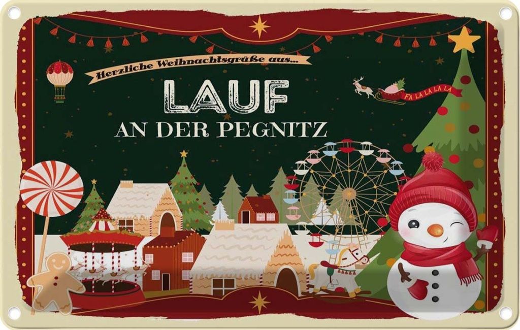 vianmo Blechschild 20x30 cm Weihnachten LAUF AN DER PEGNITZ