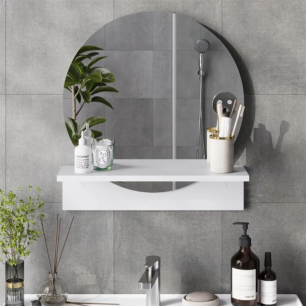 Miroir mural Vicco Elyra Blanc 50x54,5 cm avec tablette Modèle 58386