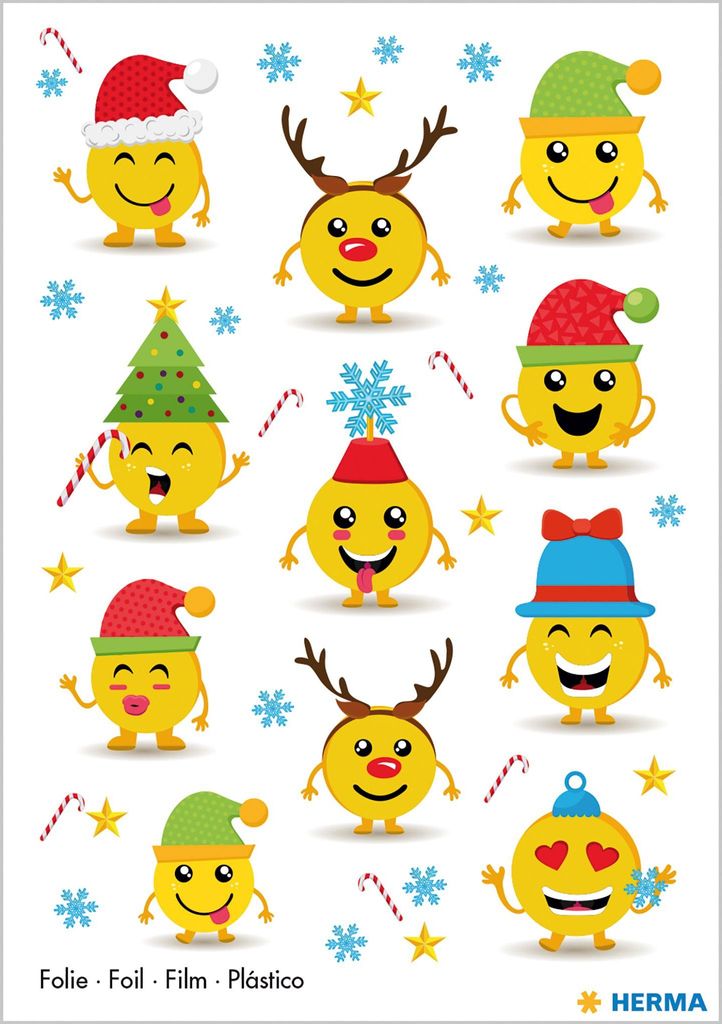 HERMA Christmas emojis, Folie, Mehrfarbig, Weihnachtsmuster, Permanent, 11 Stück(e), 1 Blätter