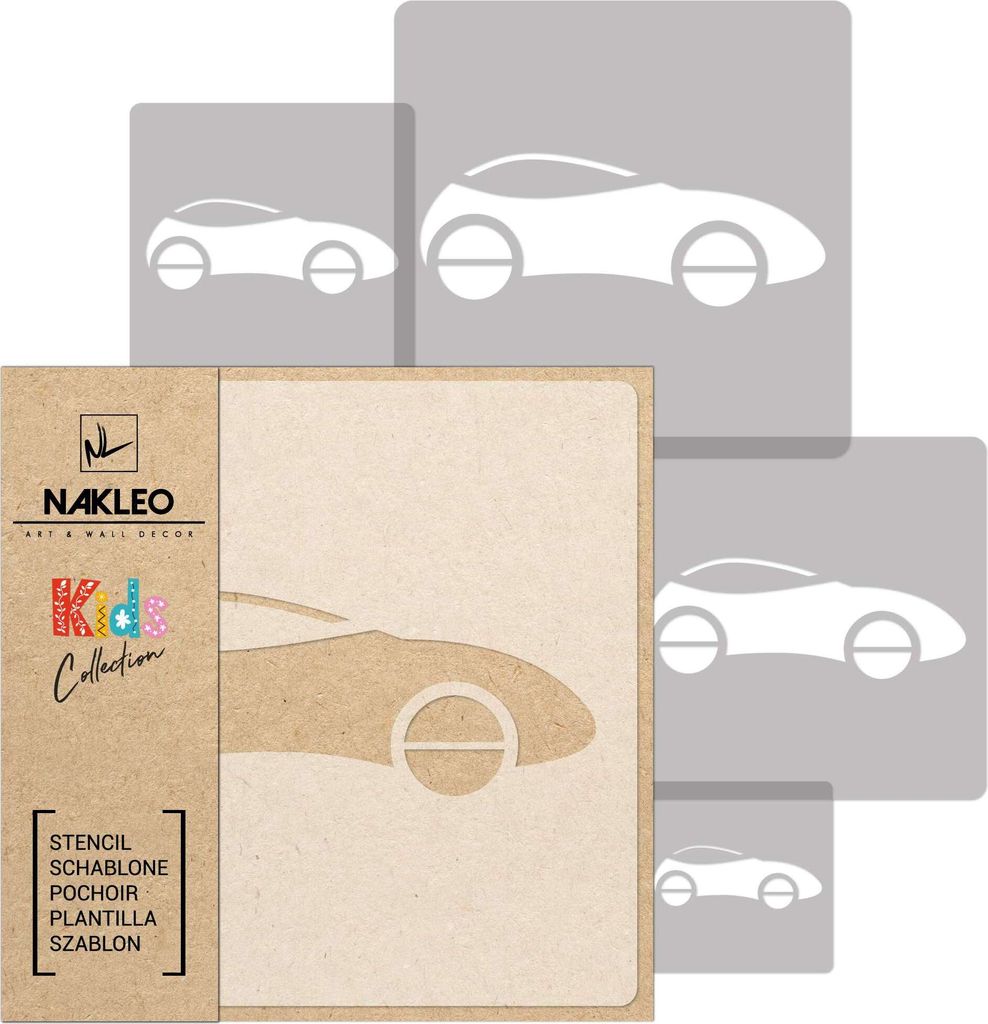 Schablonen Malen für Kinder, 5 Stück Set 9x9 cm bis 34x34 cm Auto Automobil Kraftfahrzeug, Wiederverwendbare Kunststoff für Kinderzimmer Malvorl...