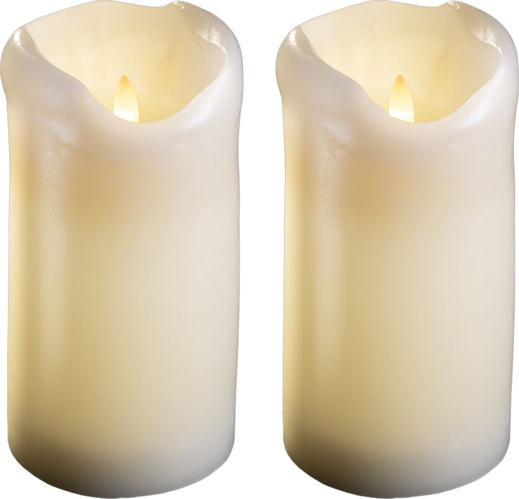 2er Set LED Stumpenkerzen groß - Echtwachskerze mit beweglicher Flamme flackernd - Timerfunktion für 6 Stunden Warmweißes Licht 7,5cm Durchmesse...