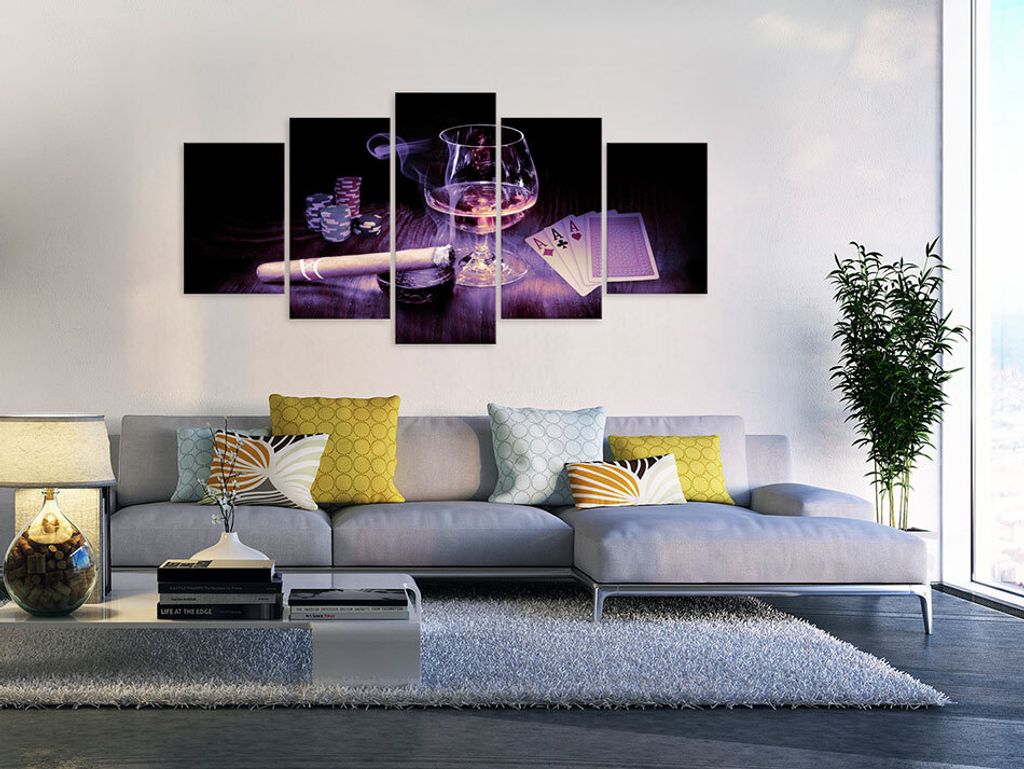 Akustikbild Alkohol Zigarre 200x100 cm Bilder Akustikschaum Hochleistungsschallabsorber Schallschutz Leinwand 5 tlg Wandbild Raumakustik Schalldäm...