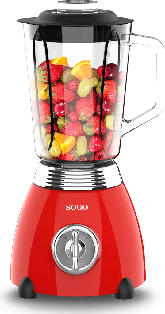 Mixeur rouge rétro 500W avec bol en verre 1,5L haute résistance