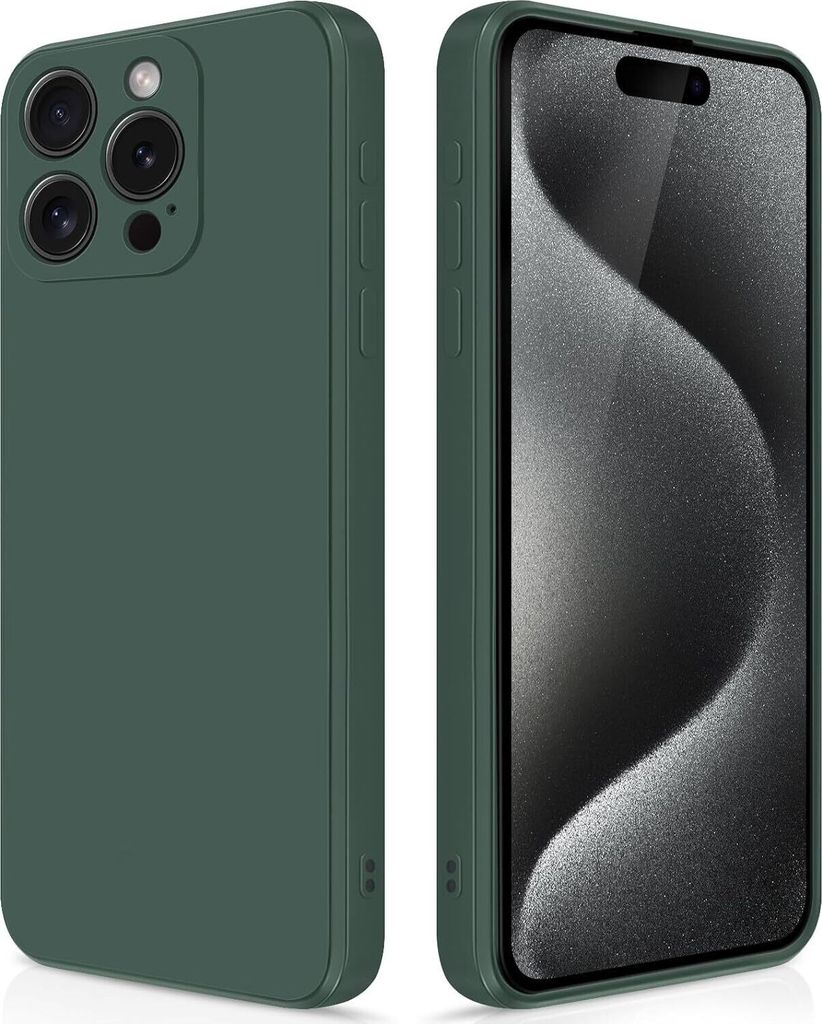 Silikon Hülle für iPhone 15 Pro Max Flüssigsilikon Dünn Gel Gummi Matt Kratzfeste Schutzhülle Nachtgrün