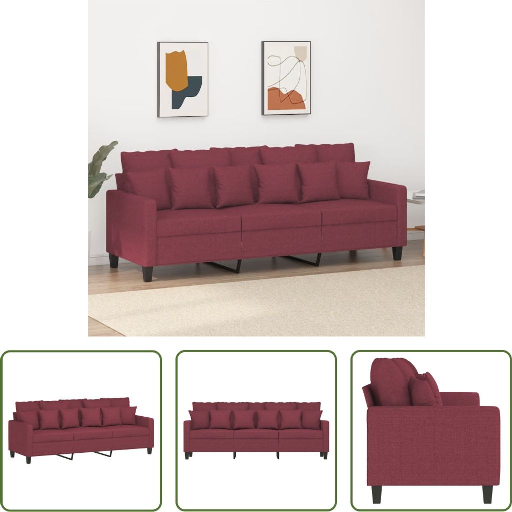 The Living Store 3-Sitzer-Sofa Weinrot 180 cm Stoff