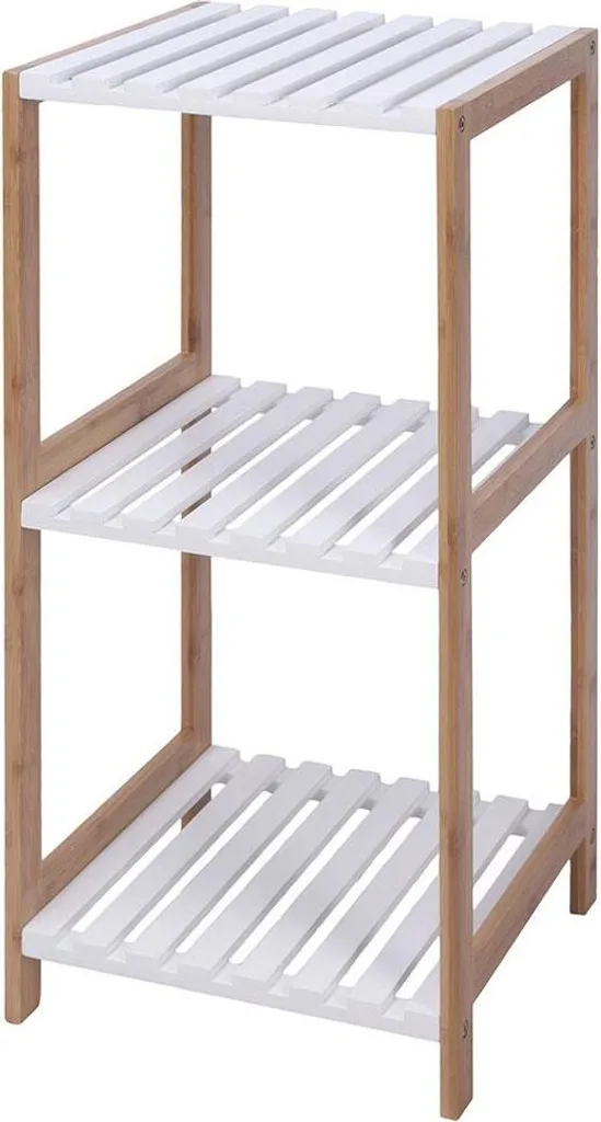 Petit meuble de rangement salle de bain en bois blanc avec 3 tablettes