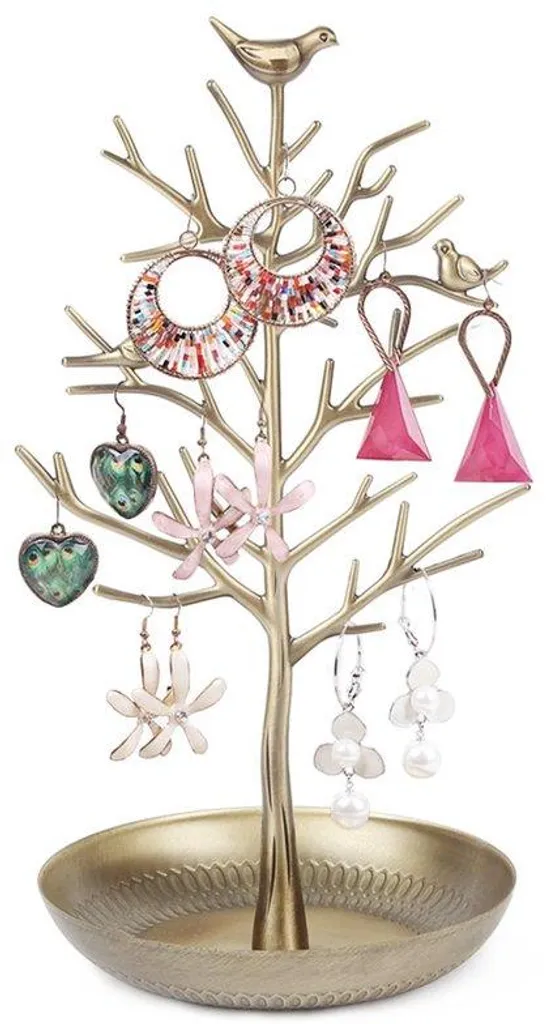 Présentoir à bijoux arbre métal bleu antique, support colliers et bagues