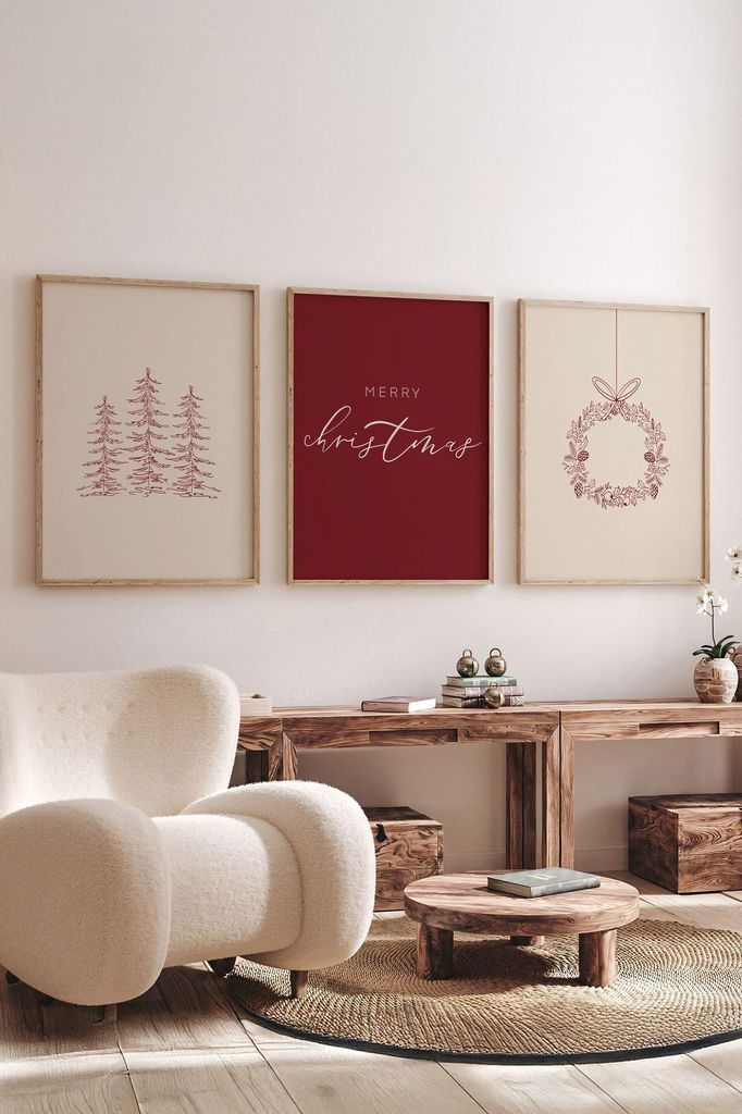 Wallity, Nwyearmdl5, Dekoratives gerahmtes Gemälde (3 Teile), Mehrfarbig, Hölzern, 33 x 48 cm