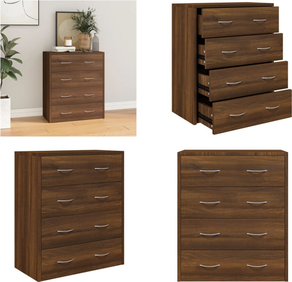 vidaXL Kommode mit 4 Schubladen 60x30,5x71 cm Braun Eichen Optik - Sideboard - Sideboards - Schrank - Aufbewahrungsschrank