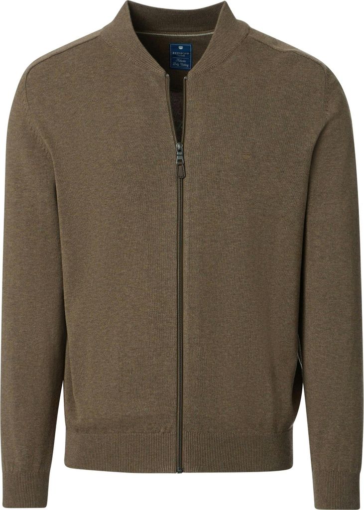 REDMOND Casual Herren Strickjacke College Zipper Comfort Braun 5XL
