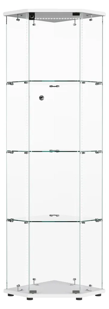 Meuble vitrine d'exposition en verre 4 niveaux et rubans LED blancs