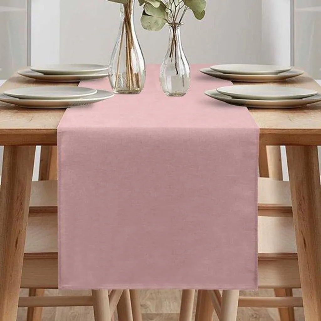 Chemin de Table Rose Anti-Tache 40x140cm Aspect Lin et Lavable