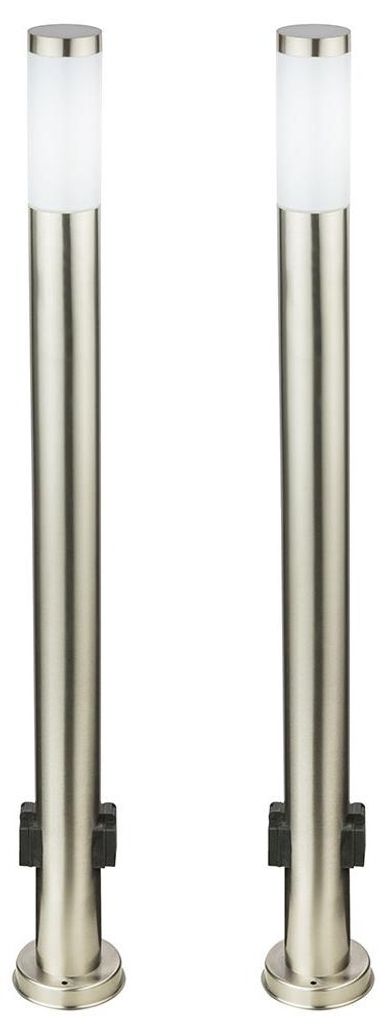 2er Set LED Stehleuchte, 2x Steckdosen, Edelstahl H 110 cm Produktbild 
