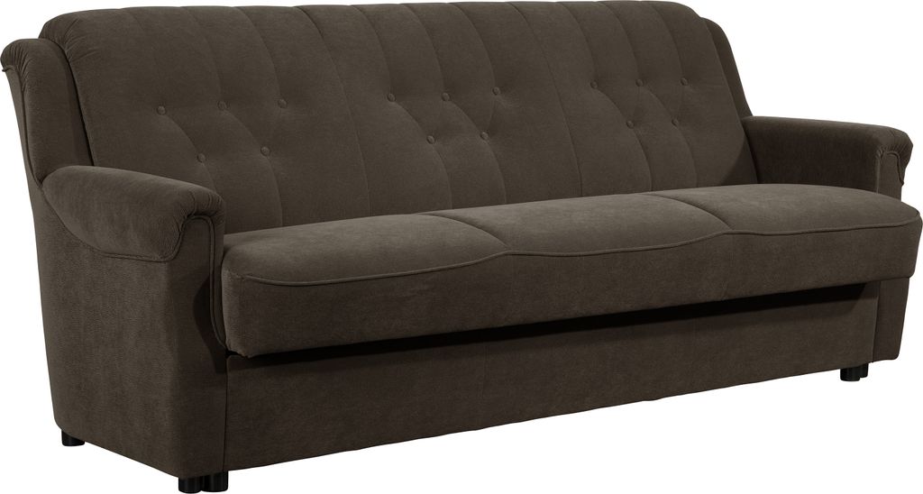 Max Winzer Sofa 3-Sitzer mit Bettfunktion Freiburg - Flockstoff braun - Maße: 207 x 83 x 89 cm